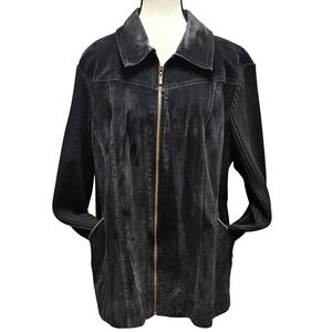 Live a Little Suede Leather Knit Jacket Womens 1X Black Mixed Media Zip Moto